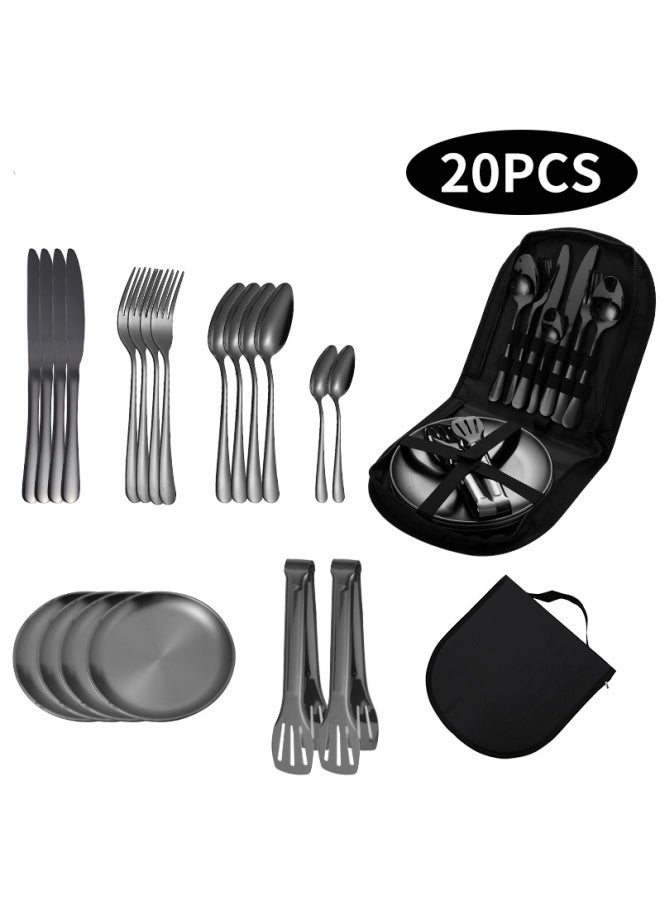 Outdoor Portable Stainless Steel Cutlery Knife, Fork And Spoon 10 Piece Set 20 Piece Set Travel Picnic Knife, Fork And Spoon